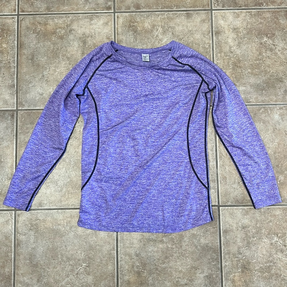 Purple Heathered Long Sleeve Fitted Active Wear Shirt Size L